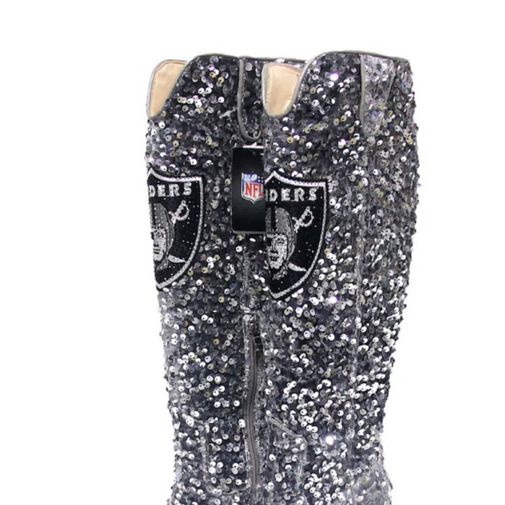 Sequence glittery Knee High NFL Raiders Football Cowboy Boots Size 10